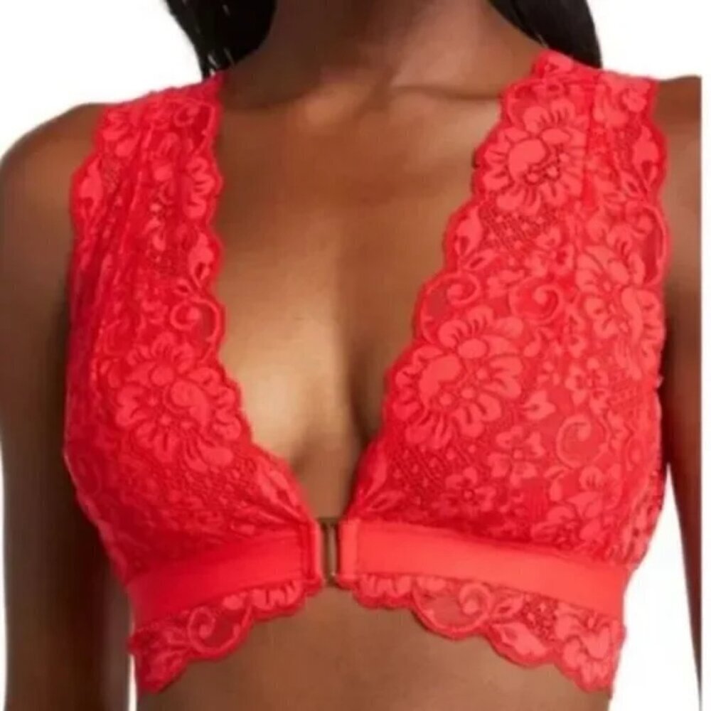 NWT$58 HAH Got Ur Back Bra Plunge Wireless Bralette Siren Red Lace Coquette XS